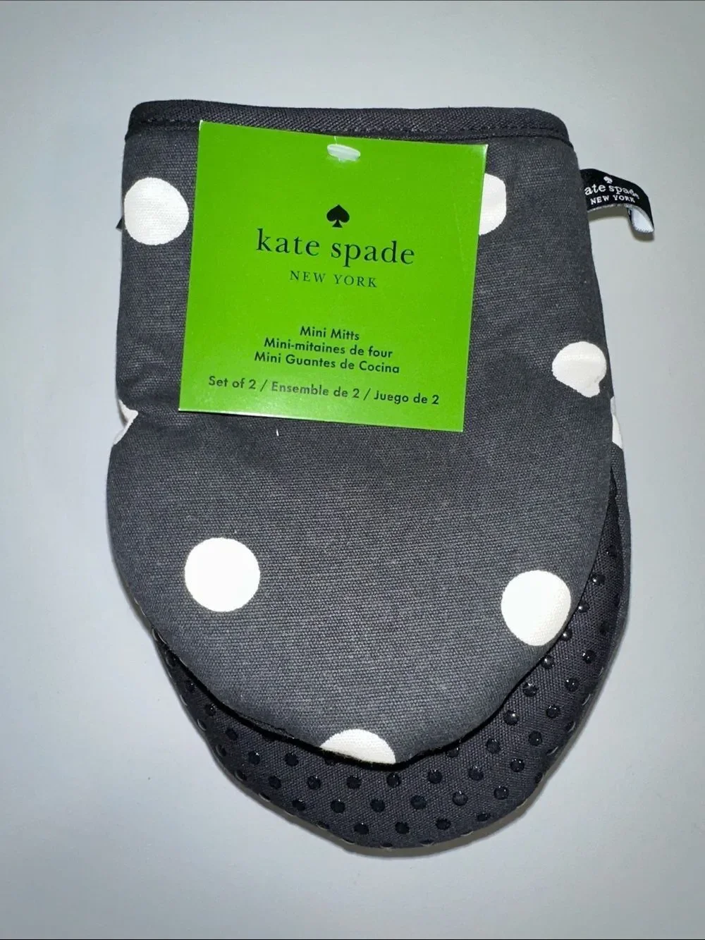 kate spade White Black Large Polka Dot Cotton Kitchen Towels & Mitt Set